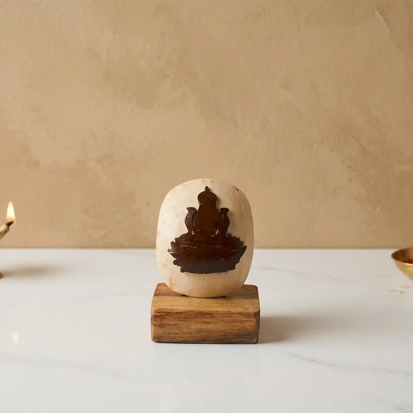 Handcrafted Coconut Shell Lakshmi Showpiece with Wooden Base | Eco-Friendly Spiritual Décor
