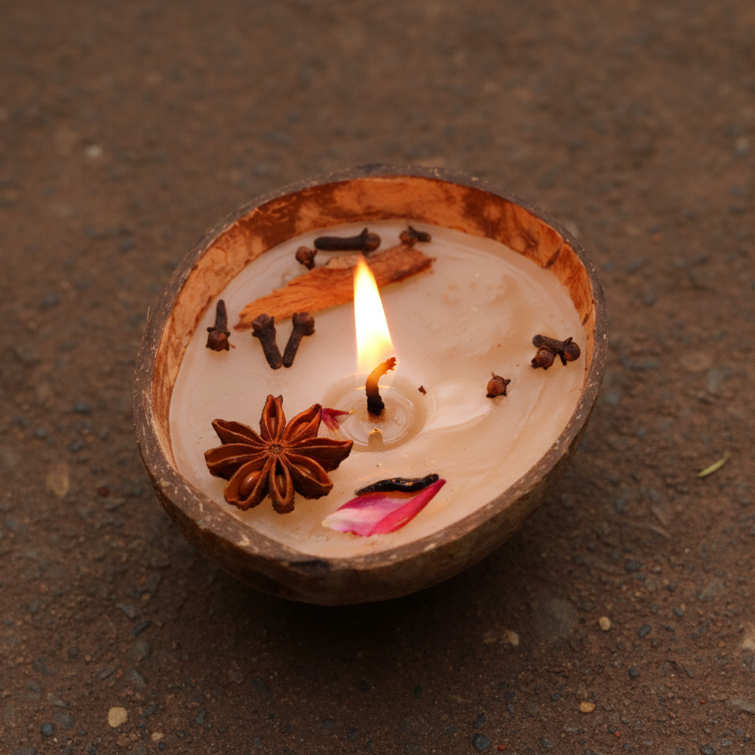 Kottravai Handmade Coconut Shell Candle Holder – Eco-Friendly Natural Diya for Pooja & Home Decor