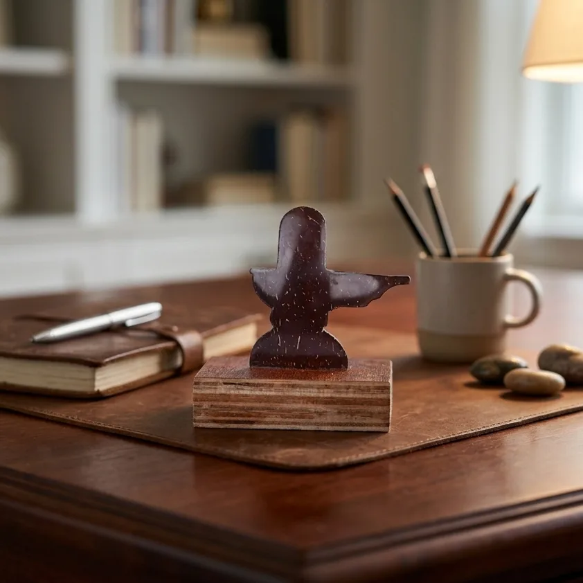 Handcrafted Coconut Shell Shiva Lingam Showpiece with Wooden Base | Eco-Friendly Spiritual Décor